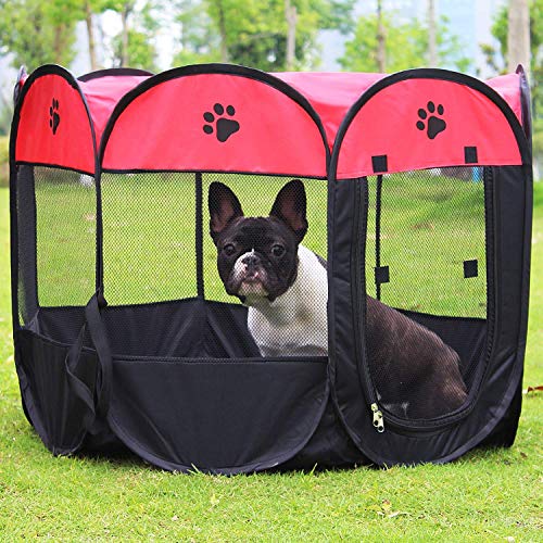 Coolty Cachorro de Corral Portátil Tienda de Mascotas de 8 Paneles para Perros, Gatos, Conejos y Animales Pequeños Rojo(S)