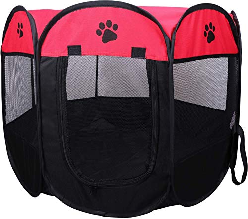 Coolty Cachorro de Corral Portátil Tienda de Mascotas de 8 Paneles para Perros, Gatos, Conejos y Animales Pequeños Rojo(S)