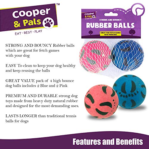 Cooper & Pals Bolas de Goma para Perros (Juguetes Fuertes para Perros) Paquete de 2 Rosado Azul