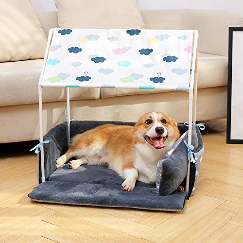 CRMY Estilo de cuadrícula Vintage portátil Plegable Cama Grande for Gatos casa for Mascotas habitación for Perros Cama for Gatos medianos Grandes tamaño 63 x 43 x 63 cm (Color : Blue)