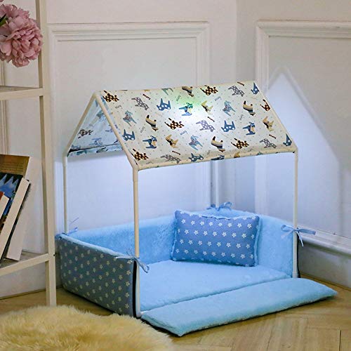 CRMY Estilo de cuadrícula Vintage portátil Plegable Cama Grande for Gatos casa for Mascotas habitación for Perros Cama for Gatos medianos Grandes tamaño 63 x 43 x 63 cm (Color : Blue)