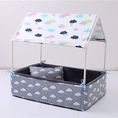 CRMY Estilo de cuadrícula Vintage portátil Plegable Cama Grande for Gatos casa for Mascotas habitación for Perros Cama for Gatos medianos Grandes tamaño 63 x 43 x 63 cm (Color : Blue)