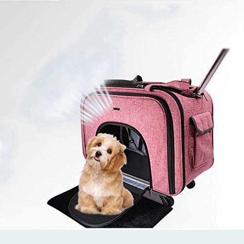 CUTEPET Pet Trolley Bag 4-en-1 Oxford Pet Carrier Mochila con Ruedas Puppy Trolley Mochila con Ruedas Varilla de aleación de Aluminio Oxford Tela Viaje Ruedas Bolsa de Equipaje (Color : Cute Pink)