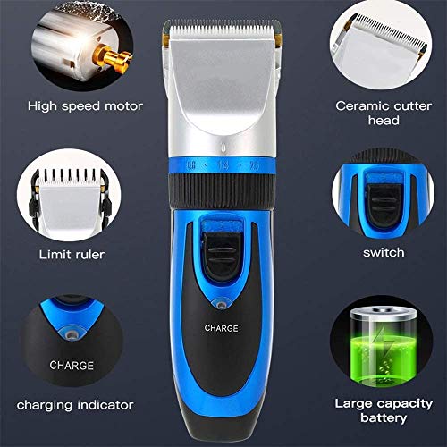 CVXCVCBCG Profesional de bajo Ruido de la Herramienta de Recorte eléctrico sin Cuerda Recargable Set Blue Pet Grooming Clippers con 4 guías sobre Peine for Perro Gato Conejo