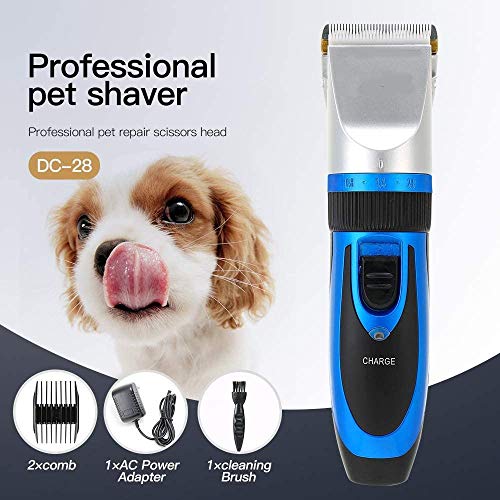 CVXCVCBCG Profesional de bajo Ruido de la Herramienta de Recorte eléctrico sin Cuerda Recargable Set Blue Pet Grooming Clippers con 4 guías sobre Peine for Perro Gato Conejo