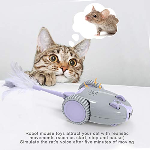 DADYPET Juguete para Gatos Robótico Interactivo,Forma de Mouse Movimiento Automático Irregular,USB Recargable Electrónico Juguetes Gatos con 5 Plumas