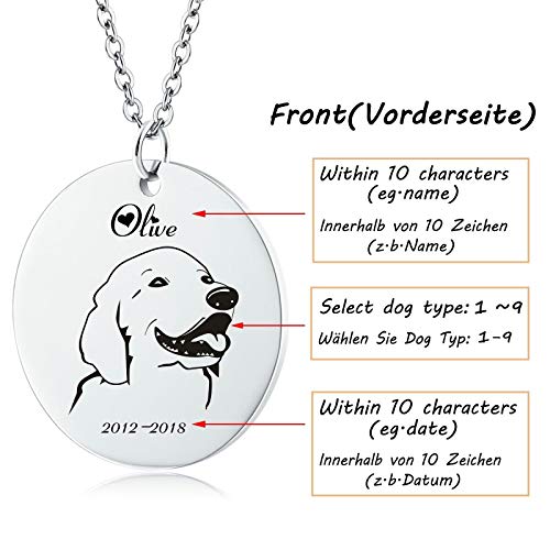 Daesar Colgante Cenizas Acero Inoxidable Colgantes Plata para Cenizas Placa de Identidad Perro Redonda Grabado Malamute de Alaska Collar Grabado Personalizado