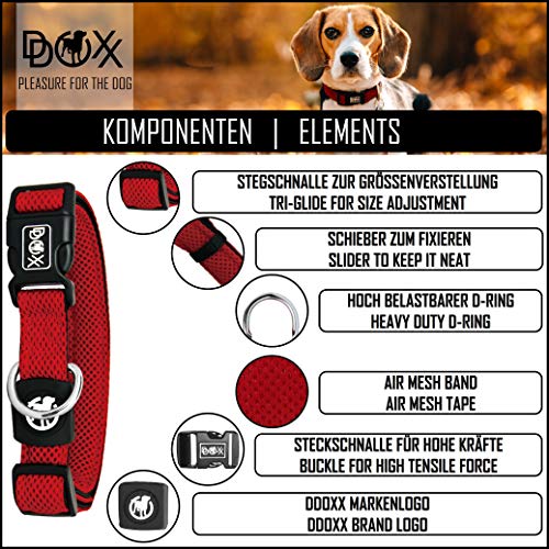 DDOXX Collar Perro Air Mesh, Ajustable, Acolchado | Diferentes Colores & Tamaños | para Perros Pequeño, Mediano y Grande | Collares Accesorios Gato Cachorro | Rojo, XS