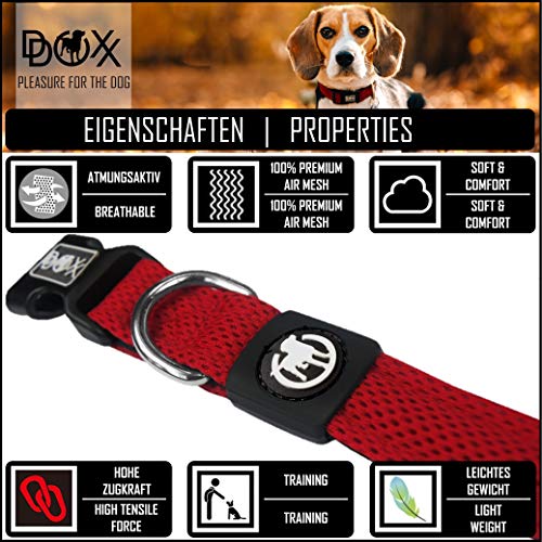 DDOXX Collar Perro Air Mesh, Ajustable, Acolchado | Diferentes Colores & Tamaños | para Perros Pequeño, Mediano y Grande | Collares Accesorios Gato Cachorro | Rojo, XS