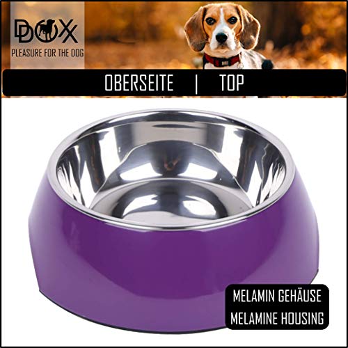 DDOXX Comedero Perro, Antideslizante Tamaños | para Perros Pequeño, Mediano y Grande | Bol Accesorios Acero INOX-Idable Melamina Gato Cachorro | Violeta, 350 ml