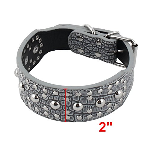 DealMux Cuero de la PU del Animal doméstico del Entrenamiento del Perro Tachonado Pitbull Boxer Collar del Cuello de la Correa XS Gris