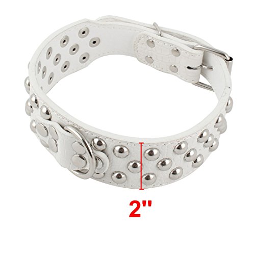 DealMux Cuero de la PU del Entrenamiento del Perro del Animal doméstico de 3 Filas con Tachuelas Pitbull Boxer Collar del Cuello de la Correa Blanco L