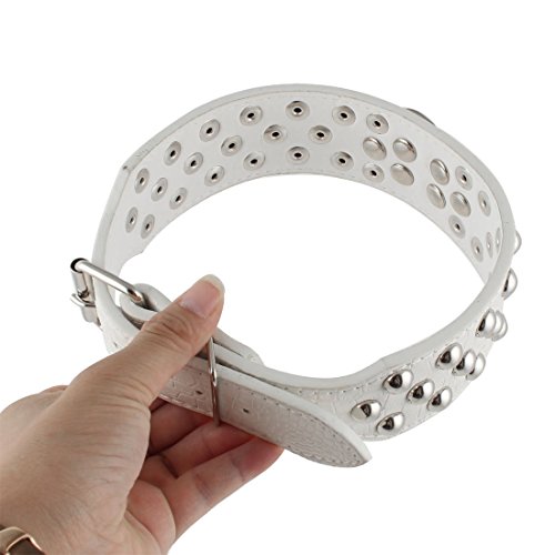 DealMux Cuero de la PU del Entrenamiento del Perro del Animal doméstico de 3 Filas con Tachuelas Pitbull Boxer Collar del Cuello de la Correa Blanco L