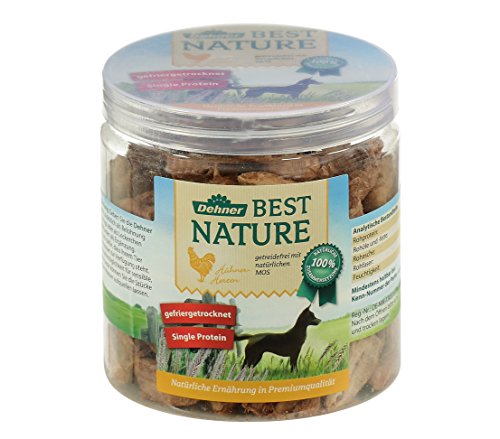 Dehner Best Nature - Mezcla de Aperitivos para Perros, vacunos, Corazones de gallina, Colmenas y cuellos de Pato, 4 latas (250 g)