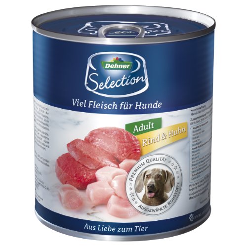 Dehner Comida para Perros, Adultos, Vacuno y Pollo, 6 x 800 g (4,8 kg).