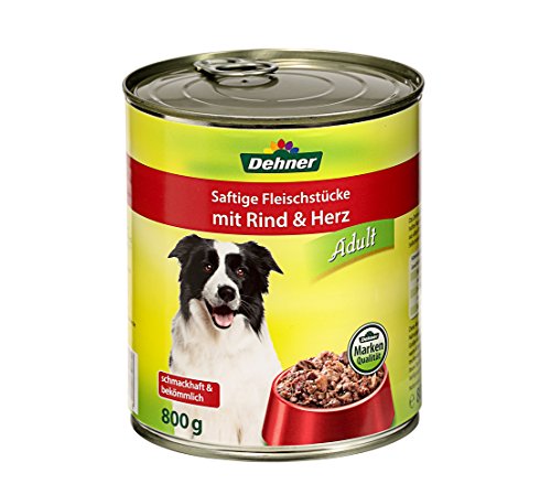 Dehner Perros Forro Adult, Vacuno y corazón, 6 x 800 g (4.8 kg)