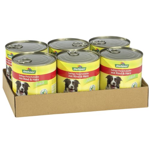 Dehner Perros Forro Adult, Vacuno y corazón, 6 x 800 g (4.8 kg)