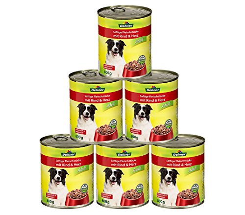 Dehner Perros Forro Adult, Vacuno y corazón, 6 x 800 g (4.8 kg)