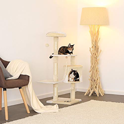 Dibea Centro de Actividades para Gatos, con Poste rascador de 112 cm, Color Beis/Blanco