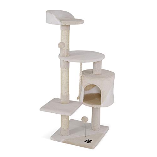 Dibea Centro de Actividades para Gatos, con Poste rascador de 112 cm, Color Beis/Blanco