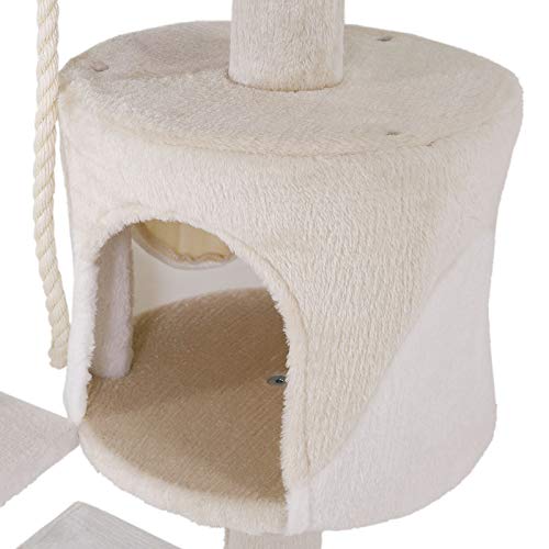 Dibea Centro de Actividades para Gatos, con Poste rascador de 112 cm, Color Beis/Blanco