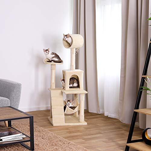 Dibea KB00350 Rascador para Gatos, 133 Cm, Árbol Escalador Arañar Juguete Beige