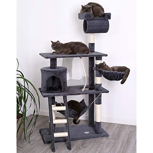 Dibea KB00503 Árbol Rascador para Gatos, 141 cm, de Altura, Escalador Muy Ancho Gris