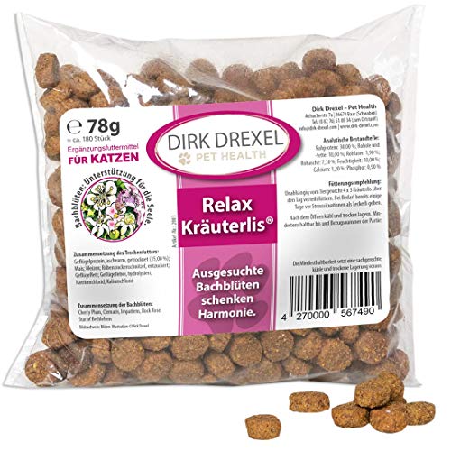 Dirk Drexel Relax Kräuterlis para Gatos 78 g de ansiedad y estrés con Flores de Bach, Tranquilidad Interior, para la armonización