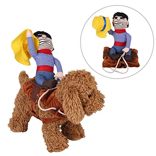 Disfraces de Perro Mascota Disfraz de Jinete de Vaquero Divertido Disfraz de Jinete de Perro con Ropa de Muñeco y Sombrero para Fiesta Halloween Cosplay(L)