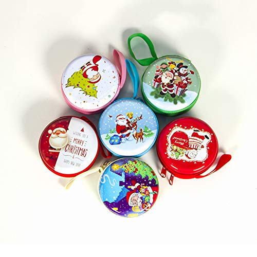 DishyKooker Cute Cartoon Round Candy Coin Box Merry Christmas Santa Earphone Storage Bag D Viejo Rojo casa