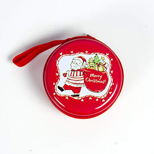 DishyKooker Cute Cartoon Round Candy Coin Box Merry Christmas Santa Earphone Storage Bag D Viejo Rojo casa