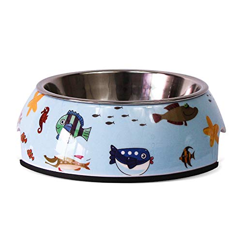 DjfLight Tazón Mascotas Acero Inoxidable, Tazones AlimentacióN Perros PequeñOs Gatos Pet Doble, Antideslizante Antivuelco FáCil Limpiar Suministros Y DecoracióN, con 3 TamañOs, 10 Colores,Ocean-M