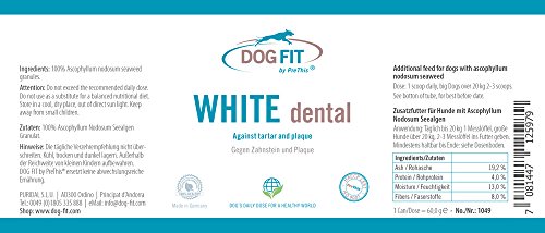 DOG FIT by PreThis® White Dental para Perros | para el sarro y la Placa Dental | Completamente Natural | ¡Certificado ISO!