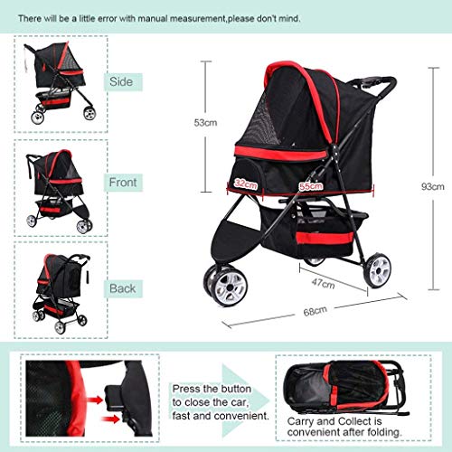 DSHUJC Carrito de Viaje para Mascotas Carrito Plegable para Perros Gato Trolley Puppy Jogger Buggy Carrier para Perros Peso máximo 20 kg con portavasos Cesta de Almacenamiento