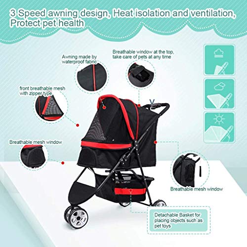 DSHUJC Carrito de Viaje para Mascotas Carrito Plegable para Perros Gato Trolley Puppy Jogger Buggy Carrier para Perros Peso máximo 20 kg con portavasos Cesta de Almacenamiento