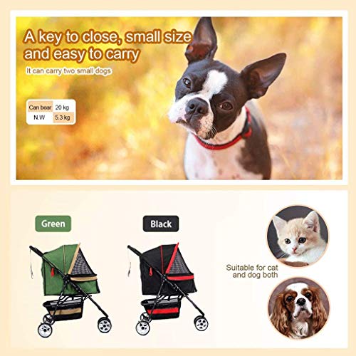 DSHUJC Carrito de Viaje para Mascotas Carrito Plegable para Perros Gato Trolley Puppy Jogger Buggy Carrier para Perros Peso máximo 20 kg con portavasos Cesta de Almacenamiento