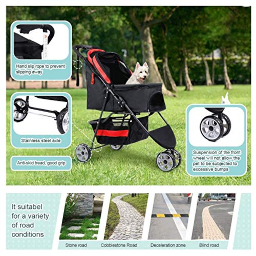 DSHUJC Carrito de Viaje para Mascotas Carrito Plegable para Perros Gato Trolley Puppy Jogger Buggy Carrier para Perros Peso máximo 20 kg con portavasos Cesta de Almacenamiento