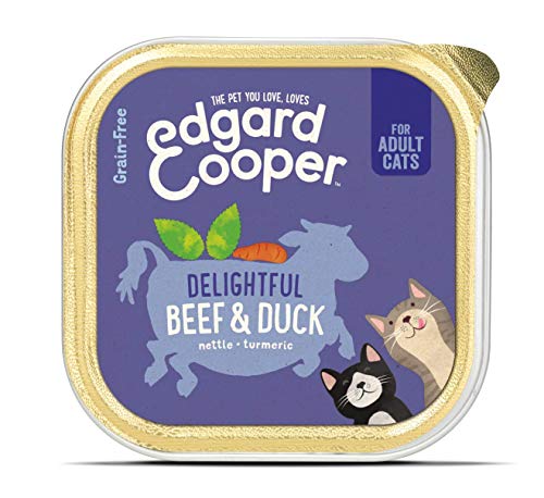 Edgard & Cooper Comida humeda Gatos Adultos sin Cereales, Natural con Ternera y Pato Frescos. Comida Sana Rica en nutrientes y antioxidantes Naturales. Pack tarrinas de 19x85gr