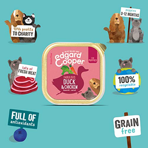 Edgard & Cooper Comida humeda Perros Cachorros sin Cereales, Natural con Pato y Pollo de Granja, con prebióticos para una digestión Saludable. Carne 100% Fresca en paté. Pack de 11x150gr