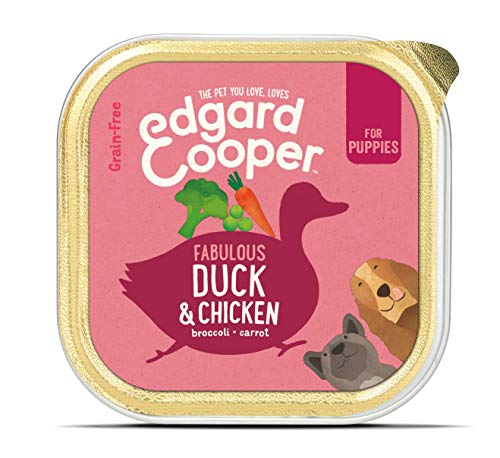 Edgard & Cooper Comida humeda Perros Cachorros sin Cereales, Natural con Pato y Pollo de Granja, con prebióticos para una digestión Saludable. Carne 100% Fresca en paté. Pack de 11x150gr