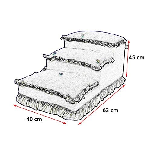 Escalera portátil gris para mascotas Escalera 3 escalones, gatos Perros escalón para sofá cama alta, funda lavable a máquina, mascotas pequeñas, ancianas o enfermas (tamaño: 63 × 40 × 45 cm)