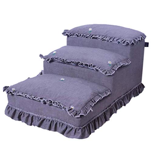 Escalera portátil gris para mascotas Escalera 3 escalones, gatos Perros escalón para sofá cama alta, funda lavable a máquina, mascotas pequeñas, ancianas o enfermas (tamaño: 63 × 40 × 45 cm)