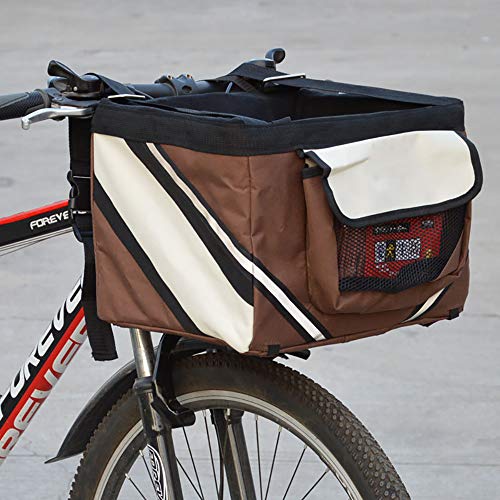 Estante para mascotas Bolsa de cesta de bicicleta, Soporte frontal para bicicleta de perro y gato Bolsa de bicicleta para mascotas Cesta de viaje bolsa Bolsa de ciclismo fácil desmontable,Marrón