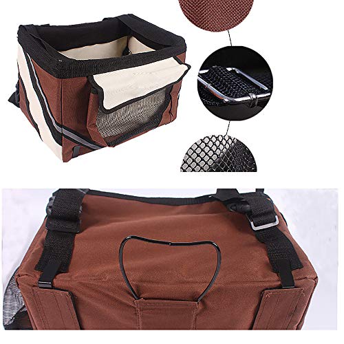 Estante para mascotas Bolsa de cesta de bicicleta, Soporte frontal para bicicleta de perro y gato Bolsa de bicicleta para mascotas Cesta de viaje bolsa Bolsa de ciclismo fácil desmontable,Marrón