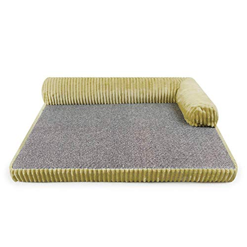 Estera de la cama del animal doméstico asientos de mimbre amortiguador del verano del verano del gato de la perrera almohadas de espuma lavable cama sofá de vuelta mascota,Haciendo doble - Caqui,S ...