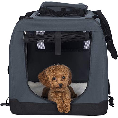 EUGAD Bolsa de Transporte para Mascotas Transportín de Mascotas Perros Gato Plegable para Coche Viaje Avion con Cojín Acolchada, M/60x42x42 cm Gris 0112HT