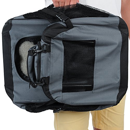 EUGAD Bolsa de Transporte para Mascotas Transportín de Mascotas Perros Gato Plegable para Coche Viaje Avion con Cojín Acolchada, M/60x42x42 cm Gris 0112HT