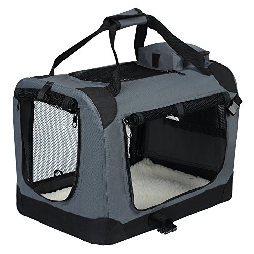 EUGAD Bolsa de Transporte para Mascotas Transportín de Mascotas Perros Gato Plegable para Coche Viaje Avion con Cojín Acolchada, M/60x42x42 cm Gris 0112HT