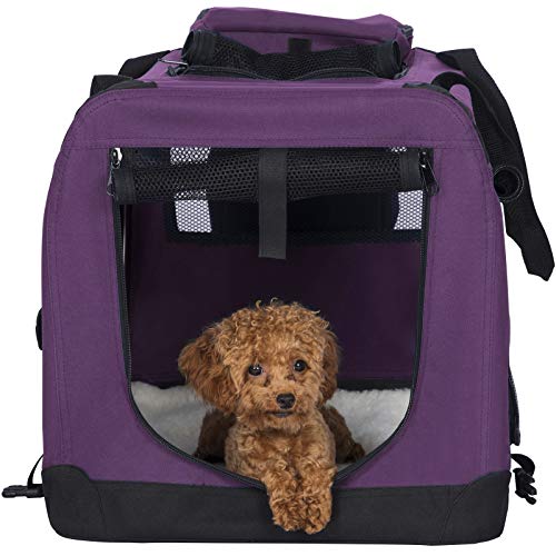 EUGAD Bolsa de Transporte para Mascotas Transportín de Mascotas Perros Gato Plegable para Coche Viaje Avion con Cojín Acolchada, XL/81,3x58,4x58,4 cm Violeta 0126HT