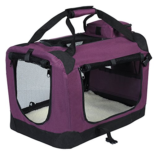 EUGAD Bolsa de Transporte para Mascotas Transportín de Mascotas Perros Gato Plegable para Coche Viaje Avion con Cojín Acolchada, XL/81,3x58,4x58,4 cm Violeta 0126HT